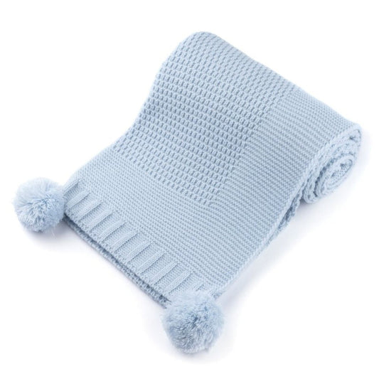 Ribbed Wrap With Pom Poms