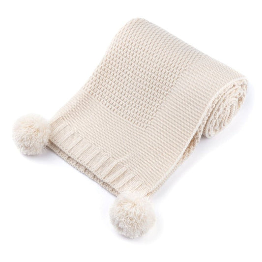 Ribbed Wrap With Pom Poms