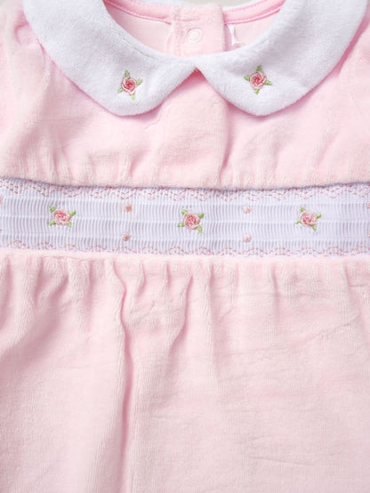 Roses Pink Velour Sleep-suit