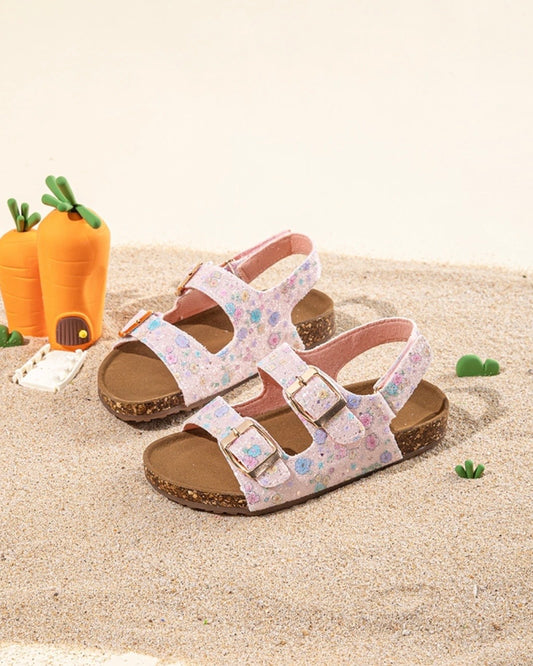 Flower Glitter Footbed Buckle Sandals