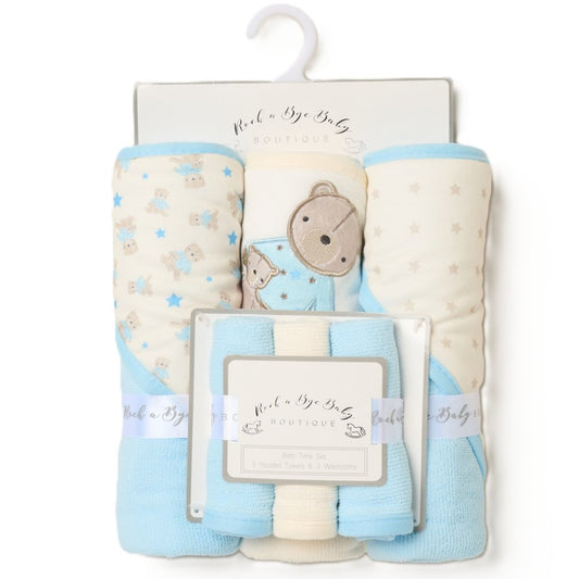 Boy Bear Hooded Towels & Washcloths Set