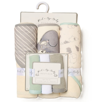 Elephant Mummy Hooded Towels & Washcloths Set