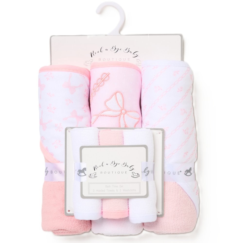 Bow Hooded Towels & Washcloths Set