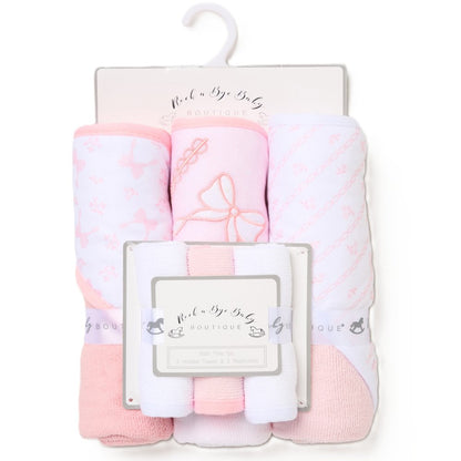 Bow Hooded Towels & Washcloths Set