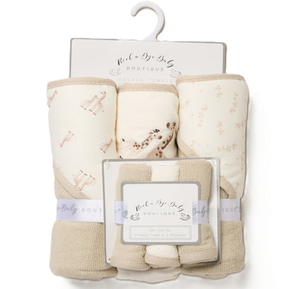 Giraffes Hooded Towels & Washcloths Set
