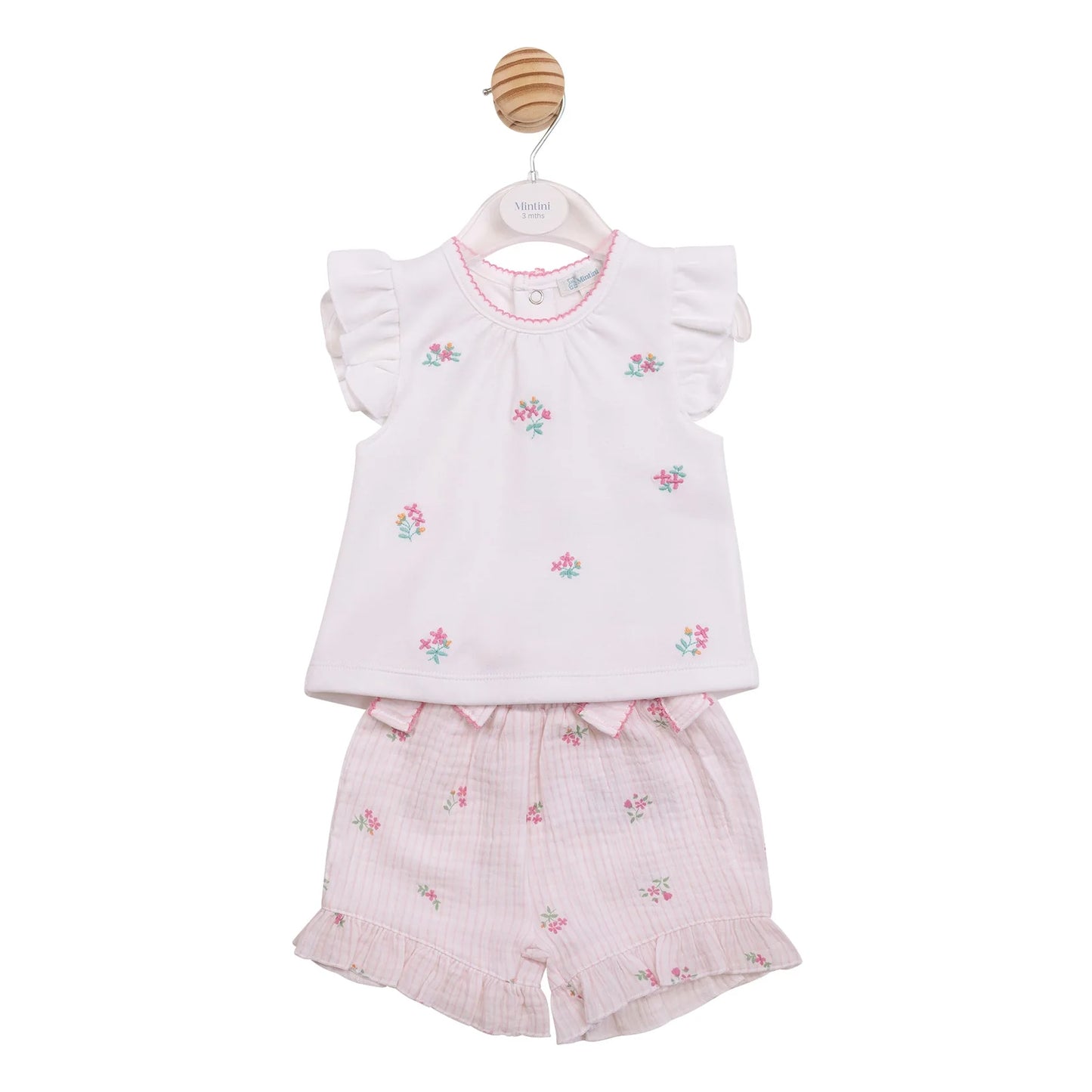 Flower Embroidered Top and Short Set