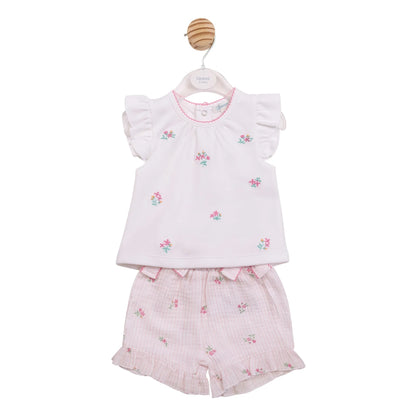 Flower Embroidered Top and Short Set