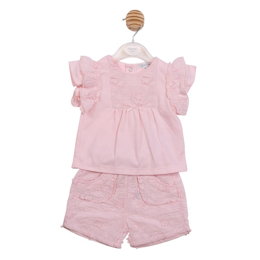 Pink Embroidery Flower Top and Short