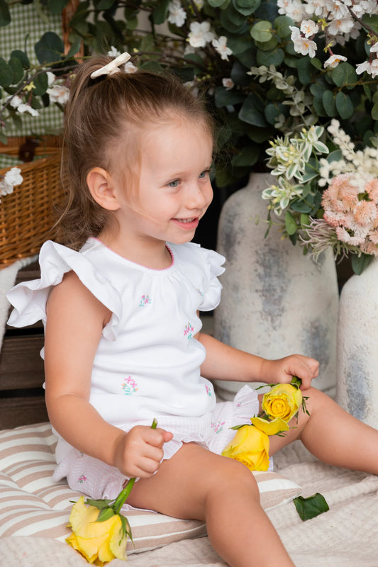 Flower Embroidered Top and Short Set