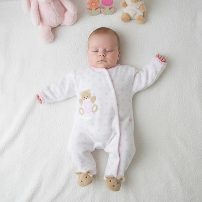 Pink Sleeping Teddy Velour All In One