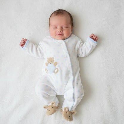 Blue Sleeping Teddy Velour All In One