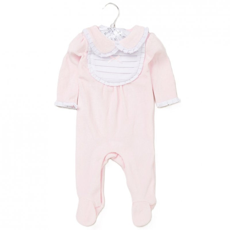 Pleated Bib Pink Velour Sleep-Suit