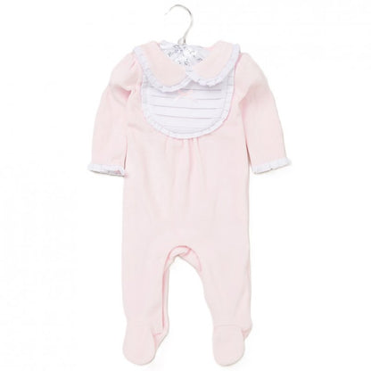 Pleated Bib Pink Velour Sleep-Suit