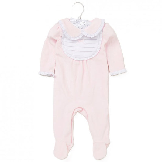 Pleated Bib Pink Velour Sleep-Suit