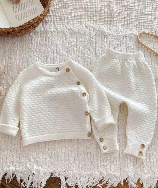 Ivory Honeycomb Knitted Tracksuit