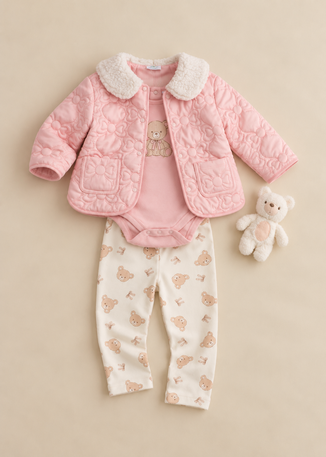 Bow Teddy Quilted Outfit Set