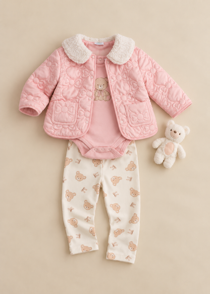Bow Teddy Quilted Outfit Set