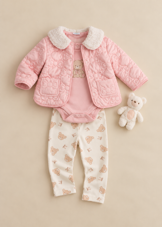 Bow Teddy Quilted Outfit Set