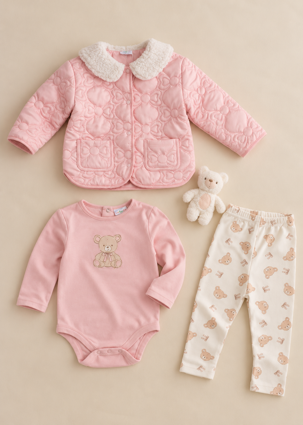 Bow Teddy Quilted Outfit Set