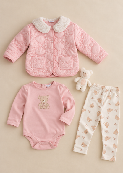Bow Teddy Quilted Outfit Set