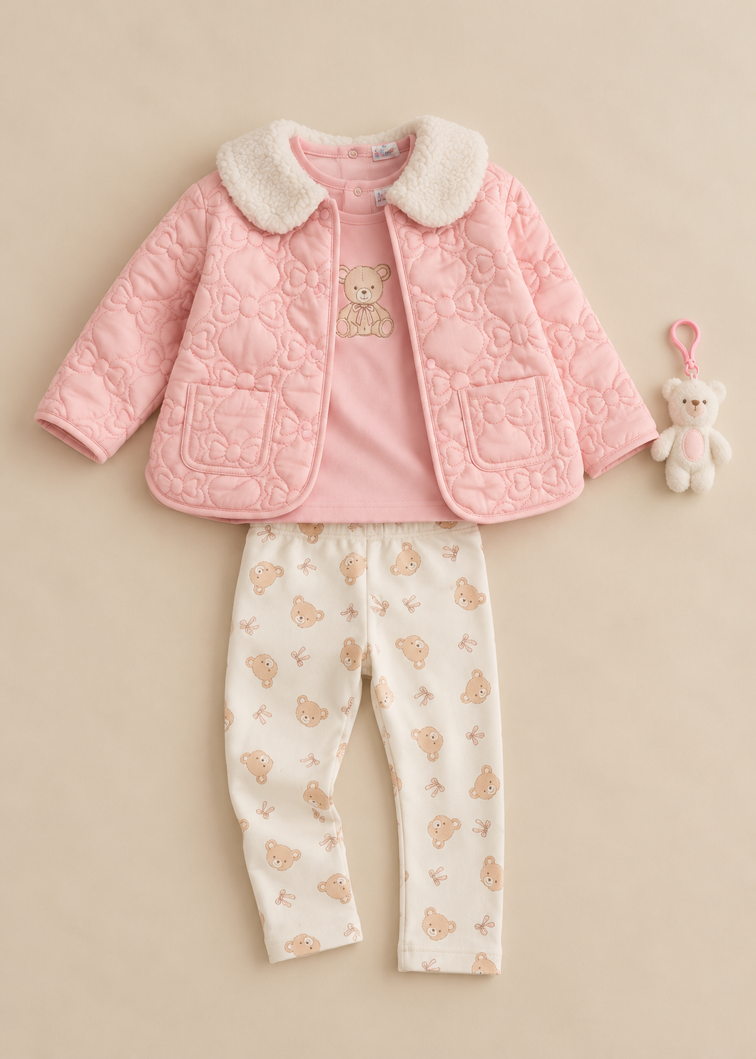 Bow Teddy Keyring Quilted Outfit Set