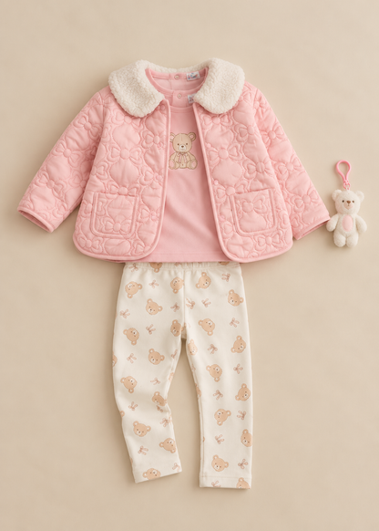 Bow Teddy Keyring Quilted Outfit Set