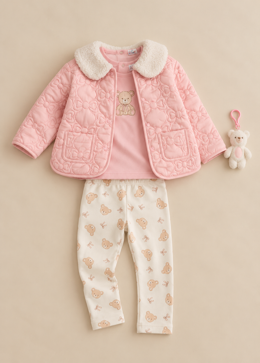 Bow Teddy Keyring Quilted Outfit Set