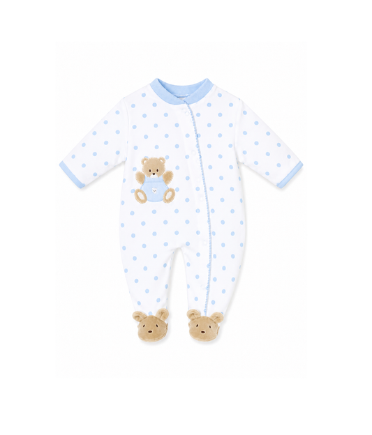Blue Sleeping Teddy Velour All In One