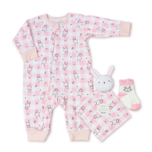 Baby Girl Bunny Checked 4PC Set