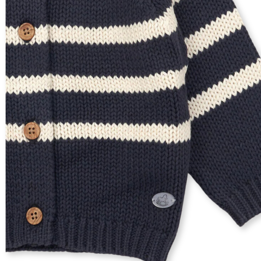 The Navy Pinstripe Marl Knit Cardigan