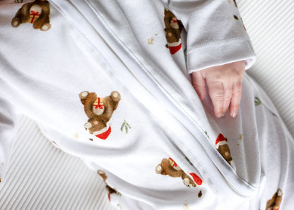 Christmas Bear Bamboo & Organic Cotton Zip Sleepsuit