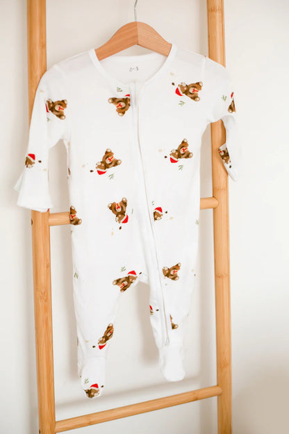 Christmas Bear Bamboo & Organic Cotton Zip Sleepsuit