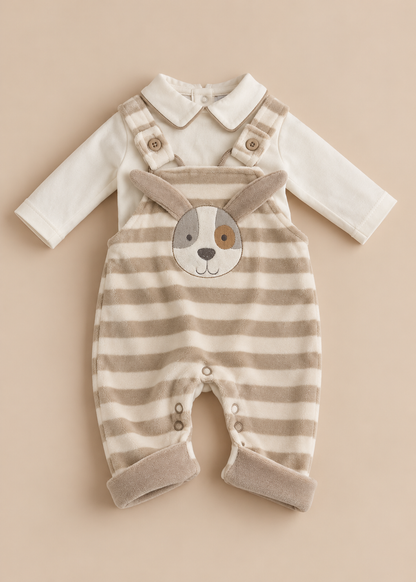 Velour Puppy Dungaree Set