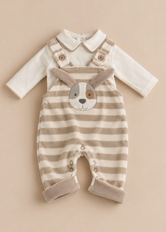 Velour Puppy Dungaree Set