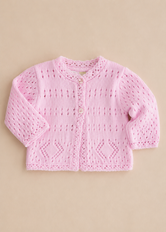 Scalloped Pink Knit Cardigan