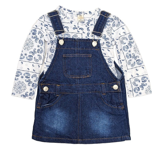 Paisley & Denim Dungaree Dress Set