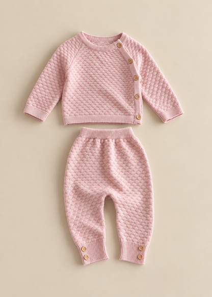 Pink Honeycomb Knitted Tracksuit