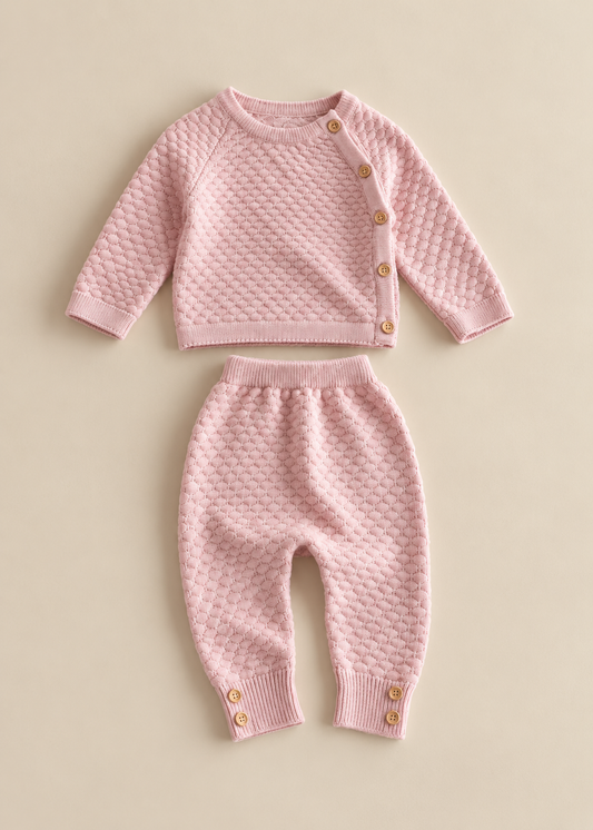 Pink Honeycomb Knitted Tracksuit