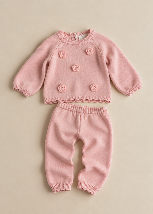 Rosette Knit Top & Trousers Set