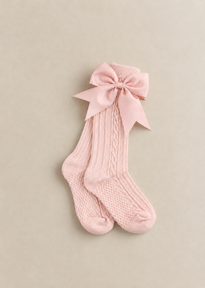 Elegance Cable Knee High Socks With Bow