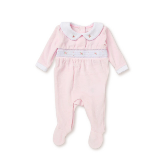 Roses Pink Velour Sleep-suit